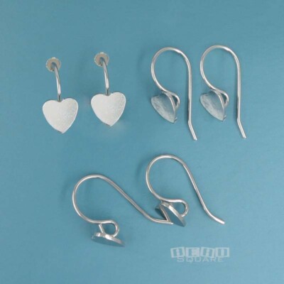 6 Sterling Silver 6mm Heart French Wire Earrings w/ Open Loop 13mm/18mm #33524