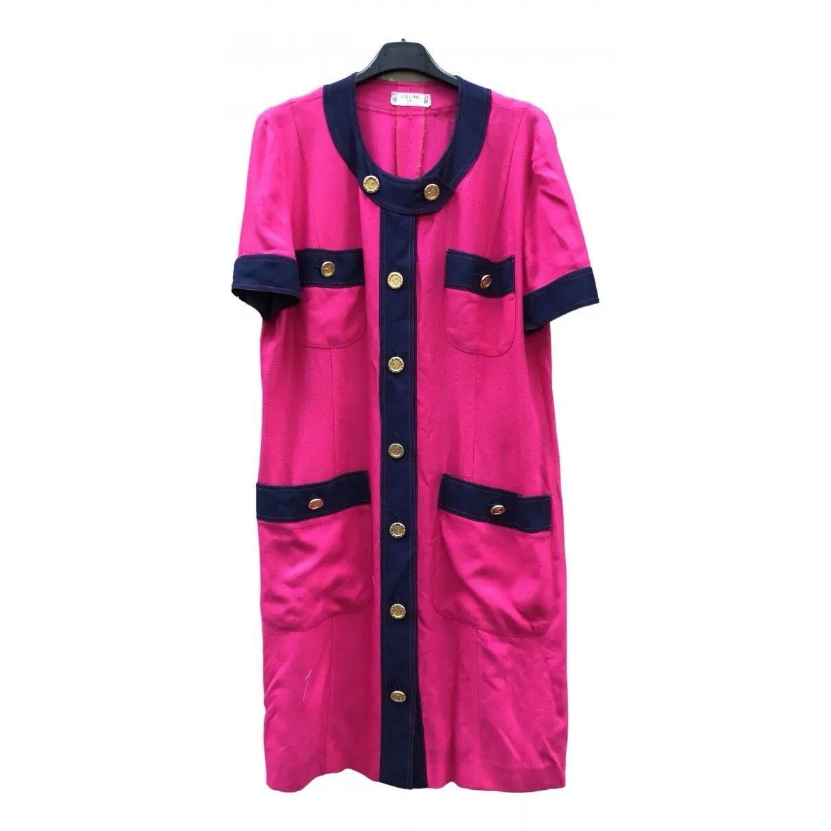Abito donna vintage CELINE Paris rosa con bottoni in rayon taglia 42 made in France