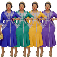 Rhinestone Beaded Lapel Dashiki Elegant African Women Party Wrap Evening Dress