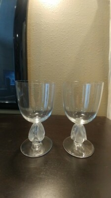 2  Lalique Vintage Crystal France Bellini Water/Wine goblets Double signed