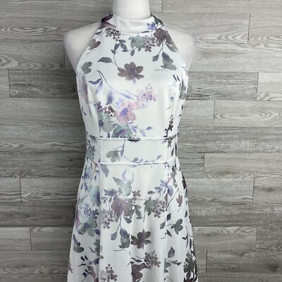 Eliza J Women's Jacquard Metallic Floral White Halter Gown Size 8 MSRP $308  | eBay