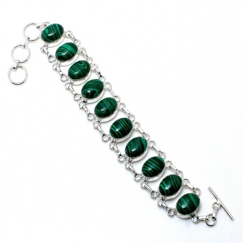 Malachite Gemstone Handmade 925 Sterling Silver Jewelry Bracelets Size 7-8" - 第 1/1 張圖片