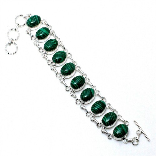 Malachite Gemstone Handmade 925 Sterling Silver Jewelry Bracelets Size 7-8" - Picture 1 of 1