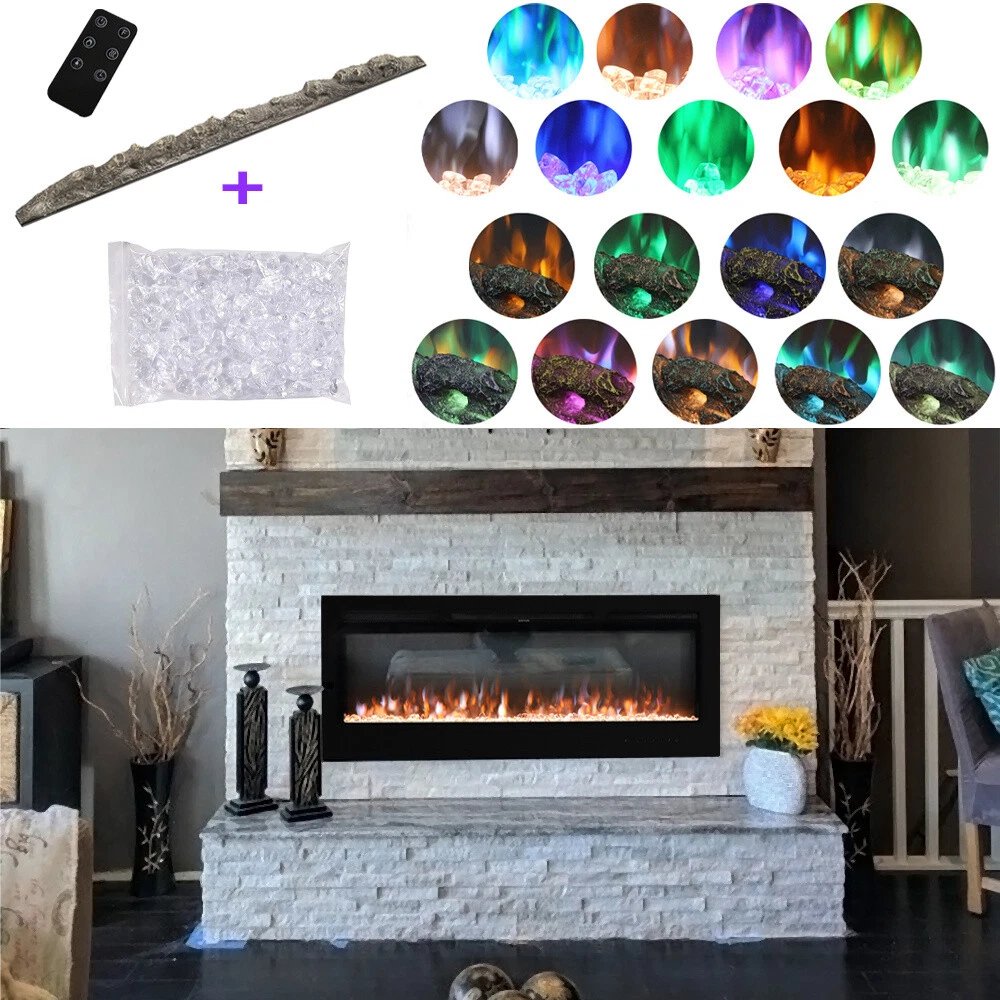 XL 60 IN Electric Fireplace 60u0026#034; Mounted Fire Widescreen Black Wall  Insert+Remote | eBay