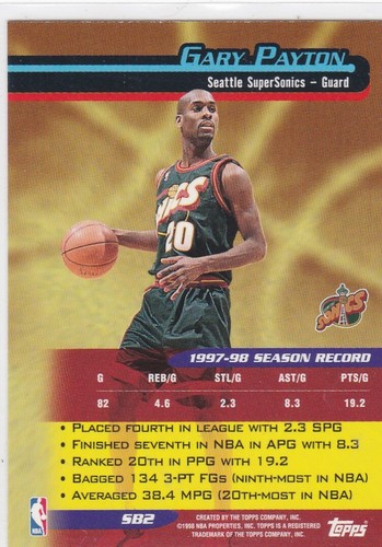 1997-98 Topps Navigators #SB2 Insert Gary Payton Supersonics Free Shipping! - Picture 2 of 2