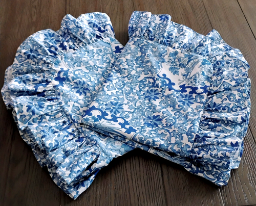 Ralph Lauren Pillow Shams Ruffle Standard sz Blue White Porcelain Tamarind 2 pc