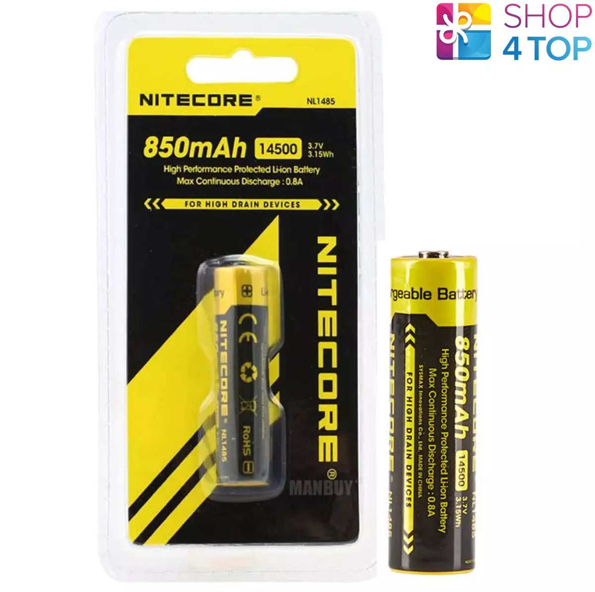 NITECORE NL1485 AA 14500 RECHARGEABLE BATTERY 3.7V 850mAh LI ION 500 CHARGES NEW