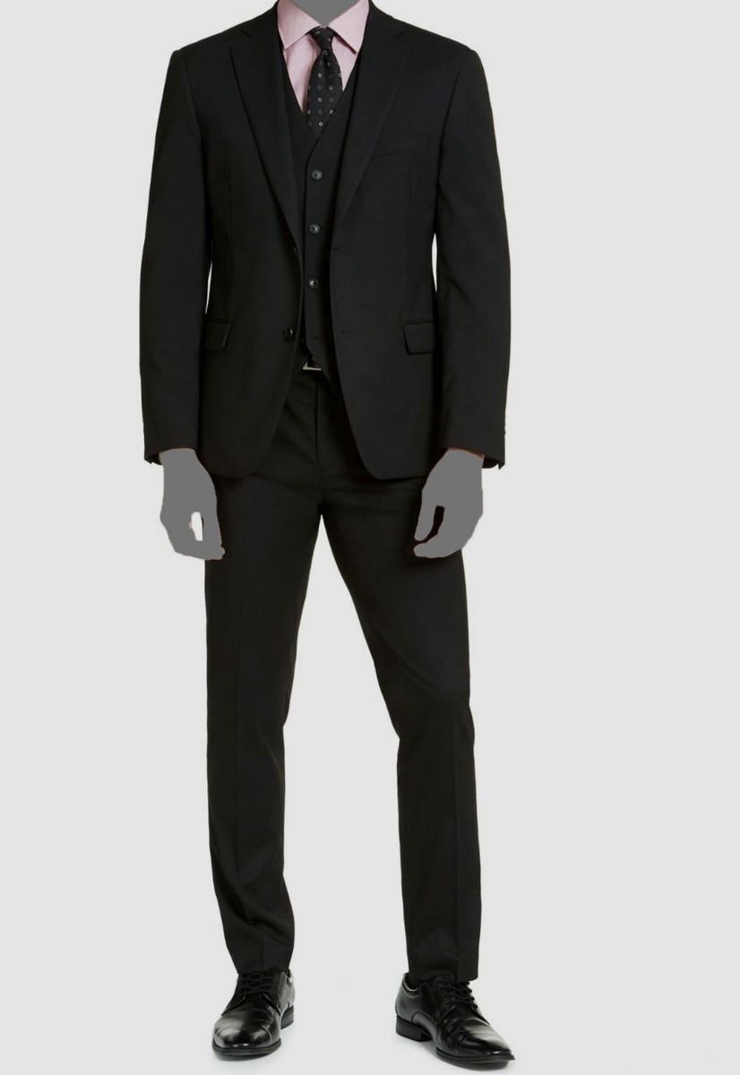 $596 Alfani Men's Black Slim-Fit Stretch 3-Piece Suit Jacket Vest Pants  Size 40L