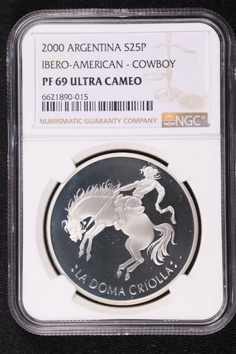 2000 ARGENTINA SILVER 25 PESOS COWBOY - NGC PF 69 ULTRA CAMEO