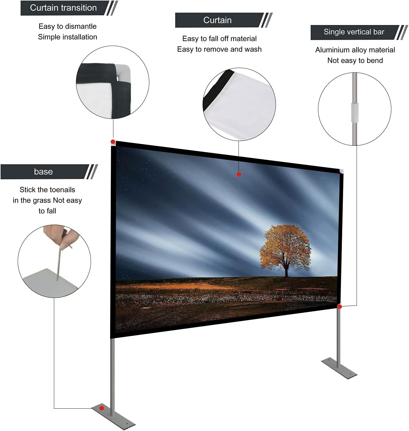 Projector Screen with Stand 80 inch 169 HD 4K Outdoor Indoor