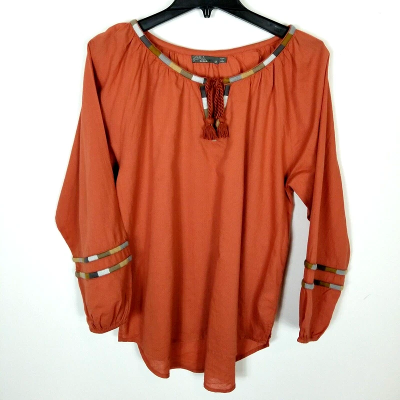 prana dry chili atlantis organic cotton notch neck blouse shirt