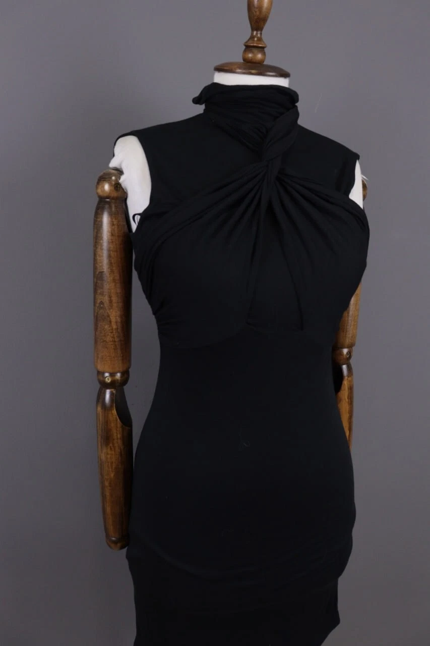 Abito corto da sera GIANNI VERSACE nero senza maniche asimmetrico taglia 6