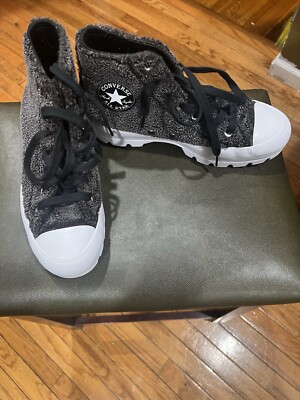 Converse All Star High Top Womens 6.5 Gray Sherpa Platform Lugged Cozy A04449C