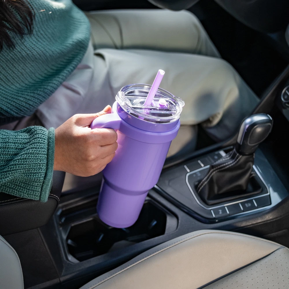 Tumbler - Straw, Lid & Handle. Insulated Stainless Steel 40oz, Wisteria