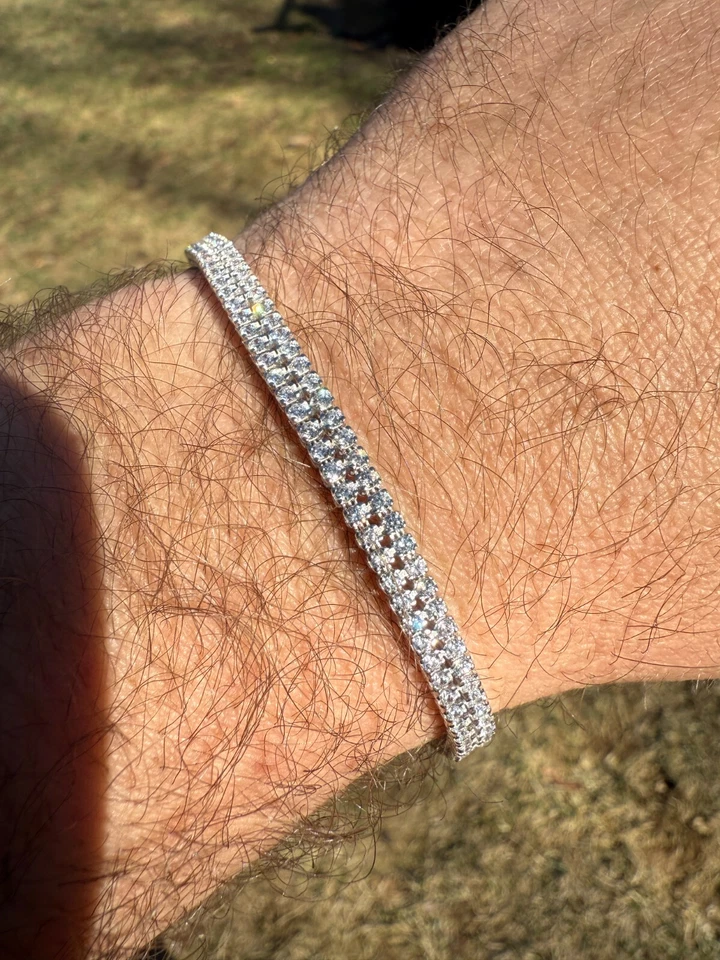 Real 925 Sterling Silver Micro Two Row 4.5mm Tennis Bracelet CZ 6-8" Iced - Image 4 of 4