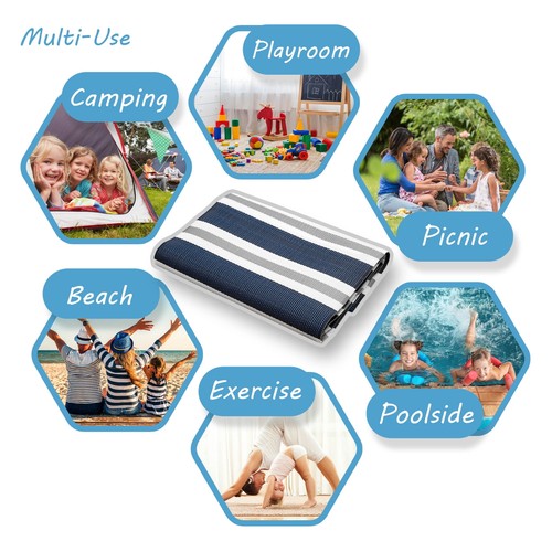 Reversible Blue Plastic Straw Outdoor Area Rug 9x12 Patio Waterproof Clearance - Picture 7 of 9
