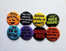Vintage Reproduction Halloween Pinback Buttons Magnets & Bottle Openers. Set 01