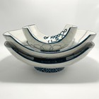 BOMBAY COMPANY Vintage Set of 3 Curved Decor Bowls - Teal Dragon & Lattice Motif