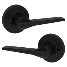 Kwikset Hollis Round Rose Matte Black Passage Hall/Closet Door Handle