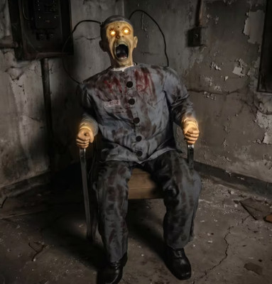 Life Size Animated Death Row Halloween Electric Chair Prisoner Animatronic Prop