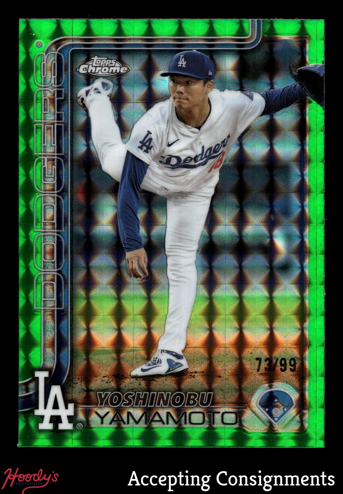 2025 Topps Chrome Green Geometric Refractors #179 Yoshinobu Yamamoto 73/99