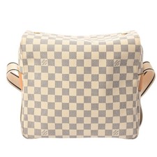 Borsa a tracolla unisex Louis Vuitton Naviglio N51189 Damier Azur pelle bianca
