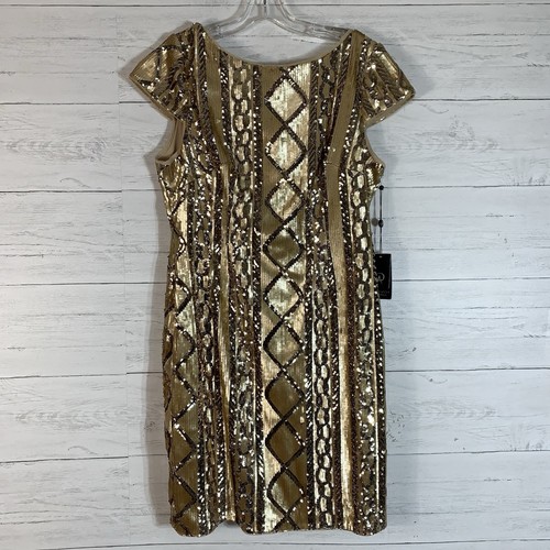 Adrianna Papell Gold cable knit sequin cocktail dress NWT Size 16P - Picture 5 of 10