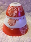 Vintage Charm Inspired By Pyrex Set Of 3 Nesting Mixing Bowls Red White Burst