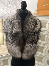 Saga Fox Fur Silver Fox Stole Wrap Big Collar