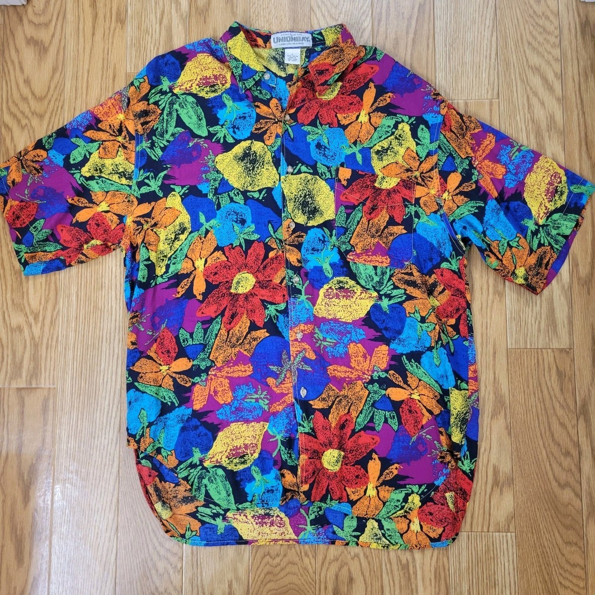 Vintage 80s 90s Union Bay Rayon Shirt Mens L Button Up Tropical