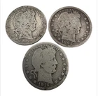 3 - Barber Silver Quarters 1892 (x2) & 1916 – 90% Silver – 3 Coin Lot