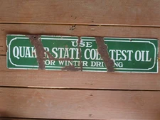 Vintage Use Quaker State Cold Test Oil 26.5" 2-Sided Porcelain Sign