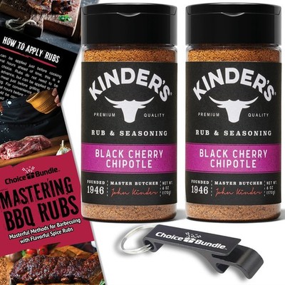 Kinder's Black Cherry Chipotle BBQ Seasoning Rub 6 oz 2 Pack + Guide & Opener