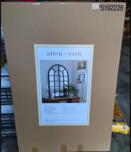 Allan Roth Decor Farmhouse Arched Window Pane Mirror Black Matte Finish 30"X44" - Picture 2 of 6