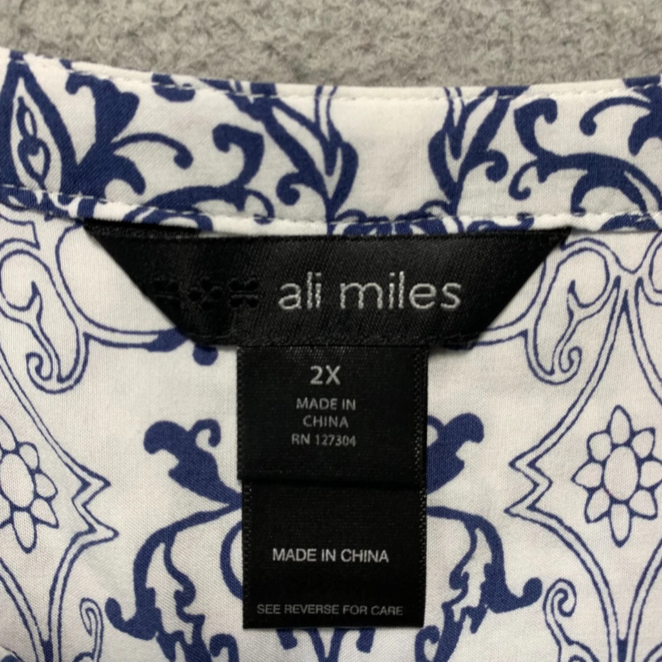 Blusa para mujer ALI MILES 2x Top cachemir azul blanco Foto 3 de 4