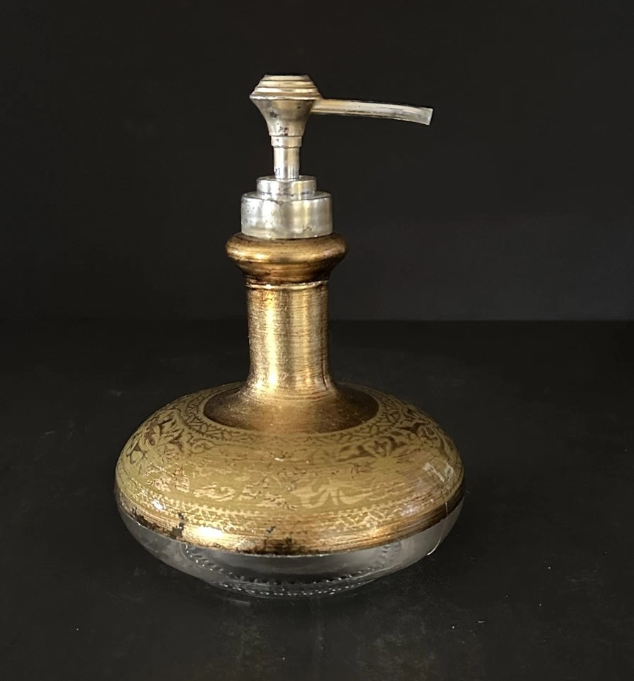 Soap Lotion Dispenser Gold Clear Glass Regency Ornate 6.5 In - Image 2 of 4