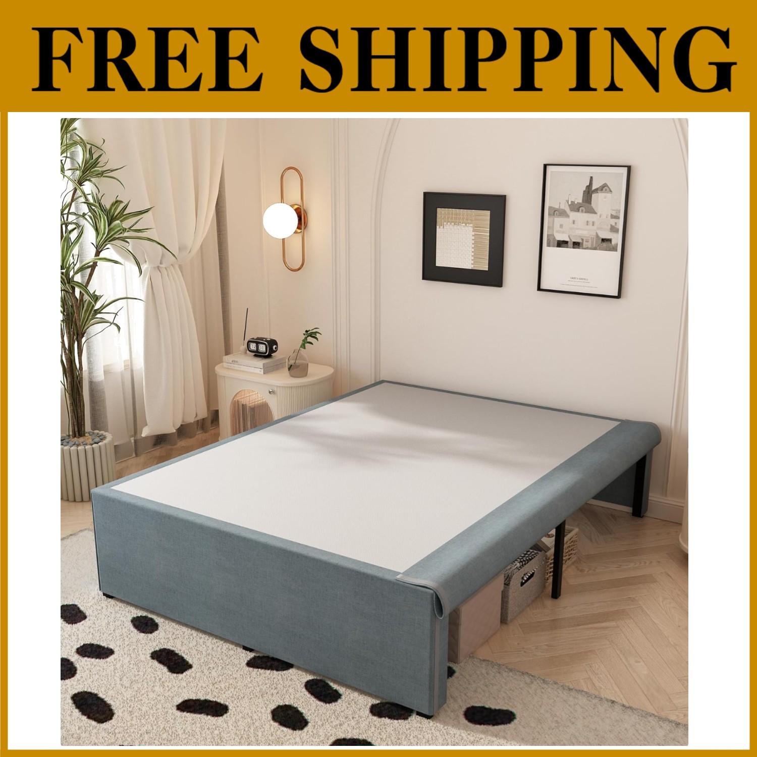 18 Inch King Bed Frame, Fabric Cover, Easy Assembly, Black