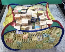 Vtg 20 Lbs Wooden Letter ABC Blocks Huge Lot Numbers Pics Wood Crafts Decor play