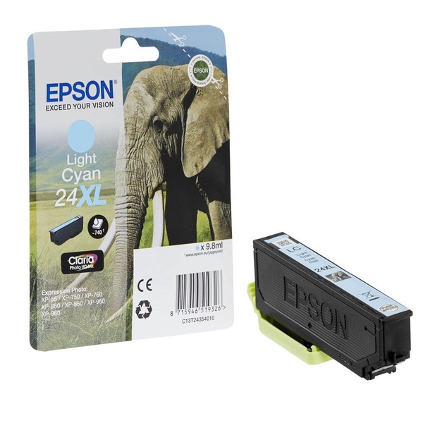 Original Xl Epson Tintenpatrone T2435 Light-Cyan Expression Photo Elefant-Serie-image