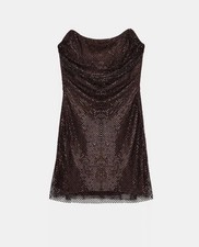 ZARA WOMAN SWEETHEART RED STRAPLESS SEQUIN DRESS AUBERGINE 4772/271/610 XS