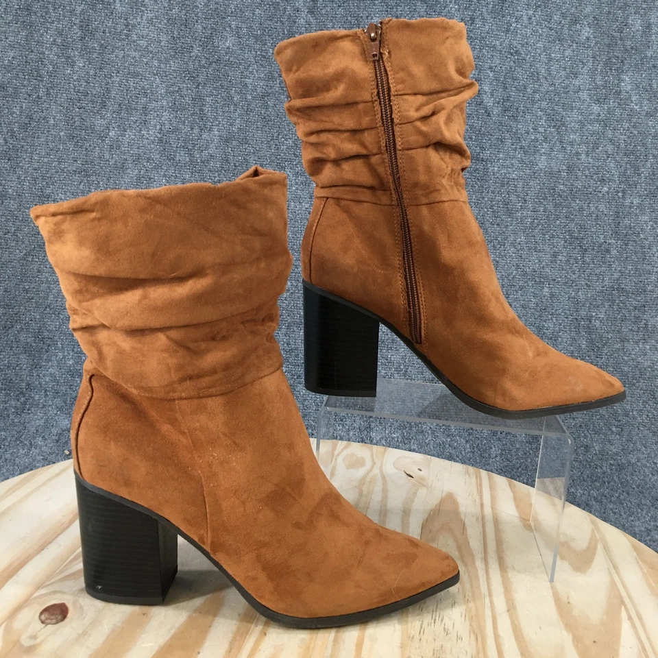 Apt 9 Botas Mujer 10 M Fabiola Cremallera Lateral Tacones Bloque Bota Inclinada Tela Marrón Foto 2 de 4