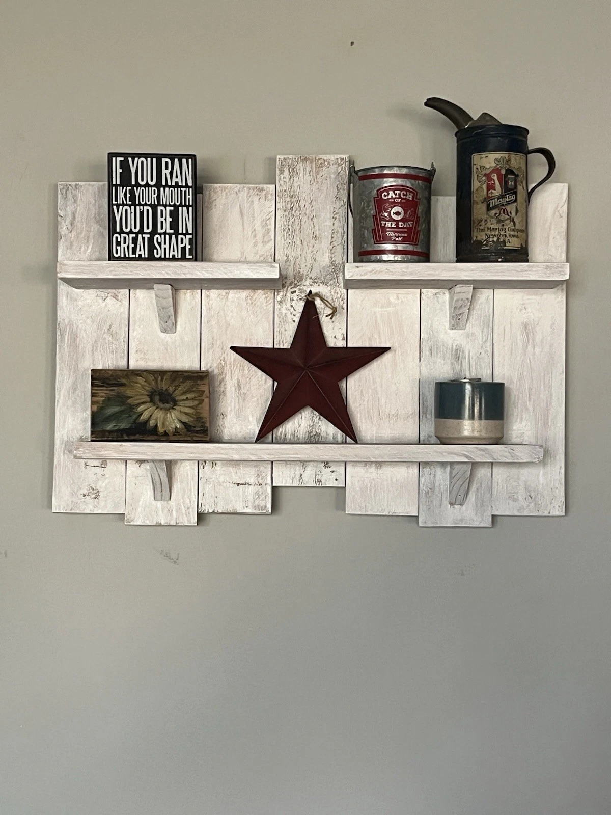 Rustic Wood Wall Hanging Shelf Organization Unit Bathroom Entry Beach Country