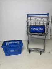 Mini Shopping Cart Doll Sized Walmart Logo, Metal Accessory Toy 9  With Basket