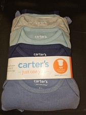 Carter's 4pk Short Sleeve Bodysuits 6M Gray Blue Navy Cotton Knit Crew Neck
