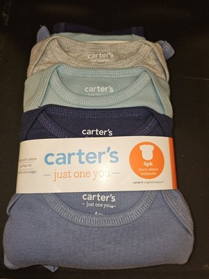 Carter's 4pk Short Sleeve Bodysuits 6M Gray Blue Navy Cotton Knit Crew Neck