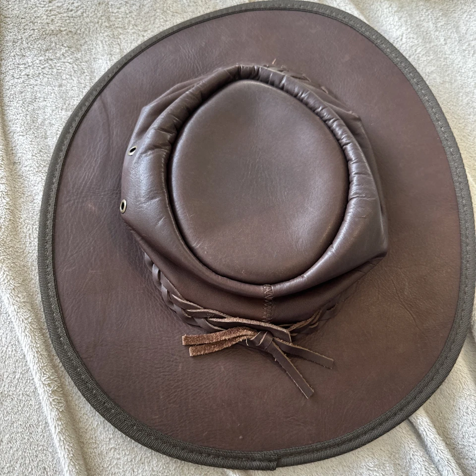 Sombrero refrigerador blando plegable Barmah Australia talla L #1026 cuero gamuza marrón Foto 2 de 4