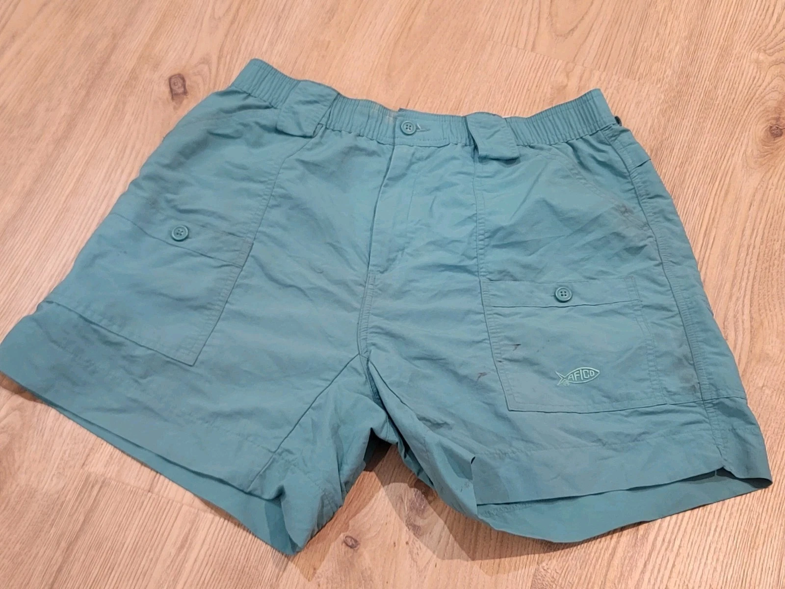 Aftco Mens Fishing Shorts Elastic Waist 36x6 Teal Pastel Turquoise READ!!