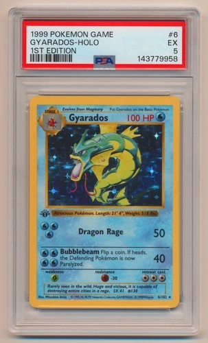 PSA 5 Pokemon Base Set 1st Edition Holo Rare Gyarados 6/102 EX Condition!