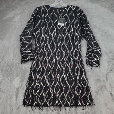 Zara Dress Sequins Fringe Black Silver Mini Holiday Party Cocktail Size M NWT