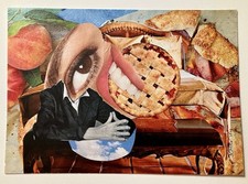 Pie - Original Magazine Collage On Paper Surrealism Fine Art 5" x 7" artplanet9
